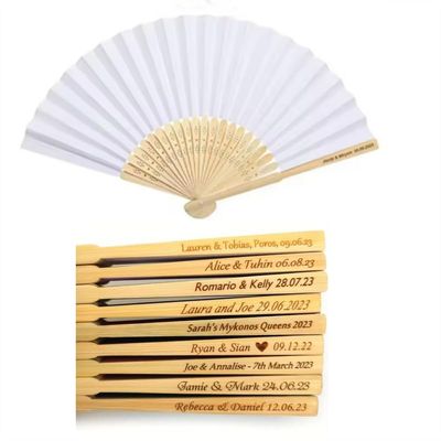 CAODAI Personalized Paper Hand Fans with Gift Bags, Engraving, White, 20 Count