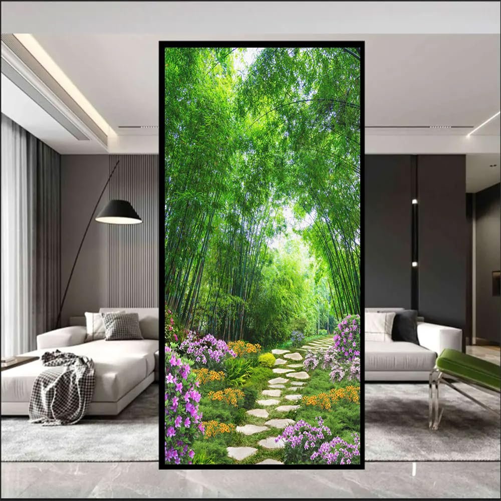 Static-Cling Frosted Window Film, Opaque, Heat-Regulating, UV-Blocking, Green Landscape Pattern, 40 x 160 cm