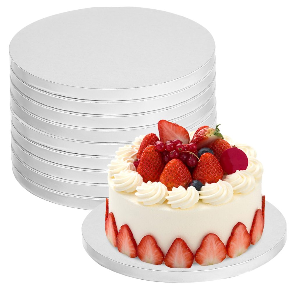 Holibanna 10-Pack Round White Corrugated Cardboard Cake Boards, Nonstick-Coated