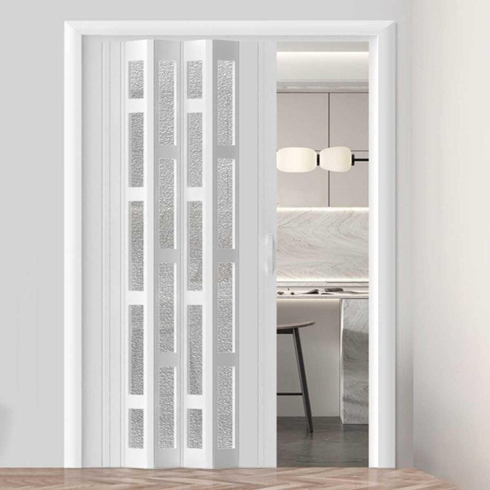 PVC Accordion Folding Door, Interior Sliding Room Divider, Shower Privacy Door Set, 60 x 203 cm, White