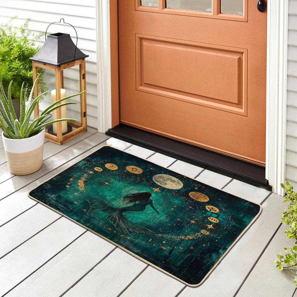Witchy Mermaids Doormat for Front Door and Indoors, 73 x 43 cm, Mystic Tarot Astrology