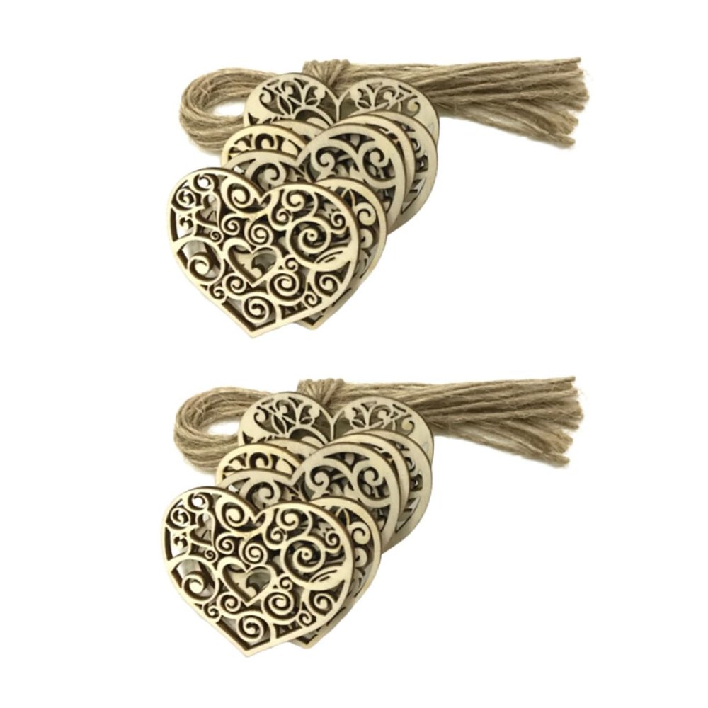 Angoily 20-Pack 80 mm Hollow Wooden Heart Hanging Ornaments with Jute Cord