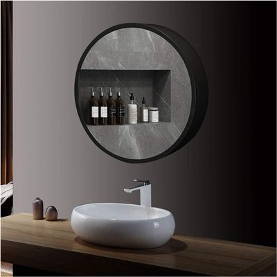 Dimmable Round LED Bathroom Mirror Cabinet, Wall-Mounted, Touch Control, Black, 70 cm