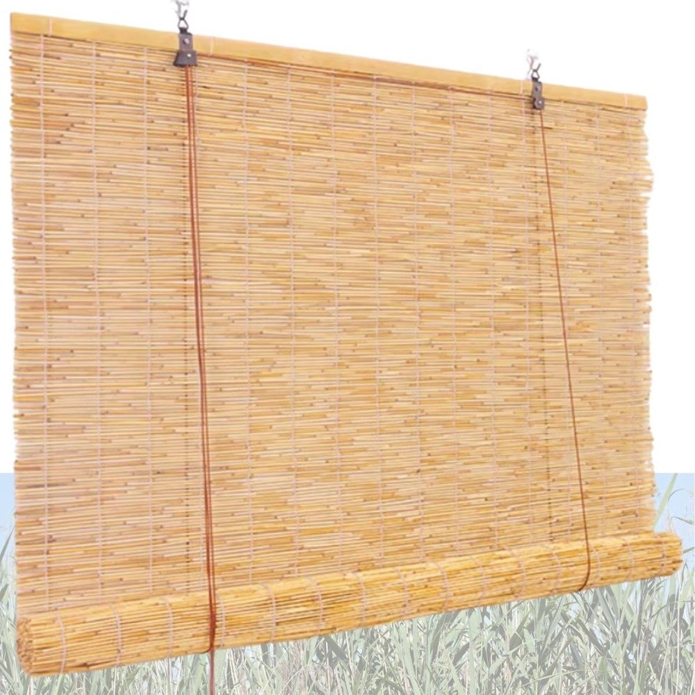 CJBWJM Handwoven Reed Roller Blind, Weather-Resistant Outdoor Privacy Shade, Natural, 110 x 245 cm