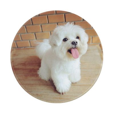 Tcoay Waterproof 8-Inch Round Mouse Pad, Non-Slip Rubber Base, Maltese Dog