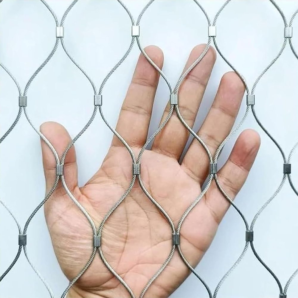 SXEVZOO 304 Stainless Steel Cable Mesh, 6 cm/2 mm Flexible Cable Railing Safety Net, Poultry Fence Mesh Animal Barrier (0.8 x 15 m)
