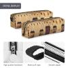 Fall Country Barn Leather Pencil Case with Smooth Zipper, Gold view 4