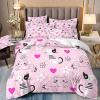 TKCQX Pink Cat and Flower Bedding Set, 135 x 200 cm view 1
