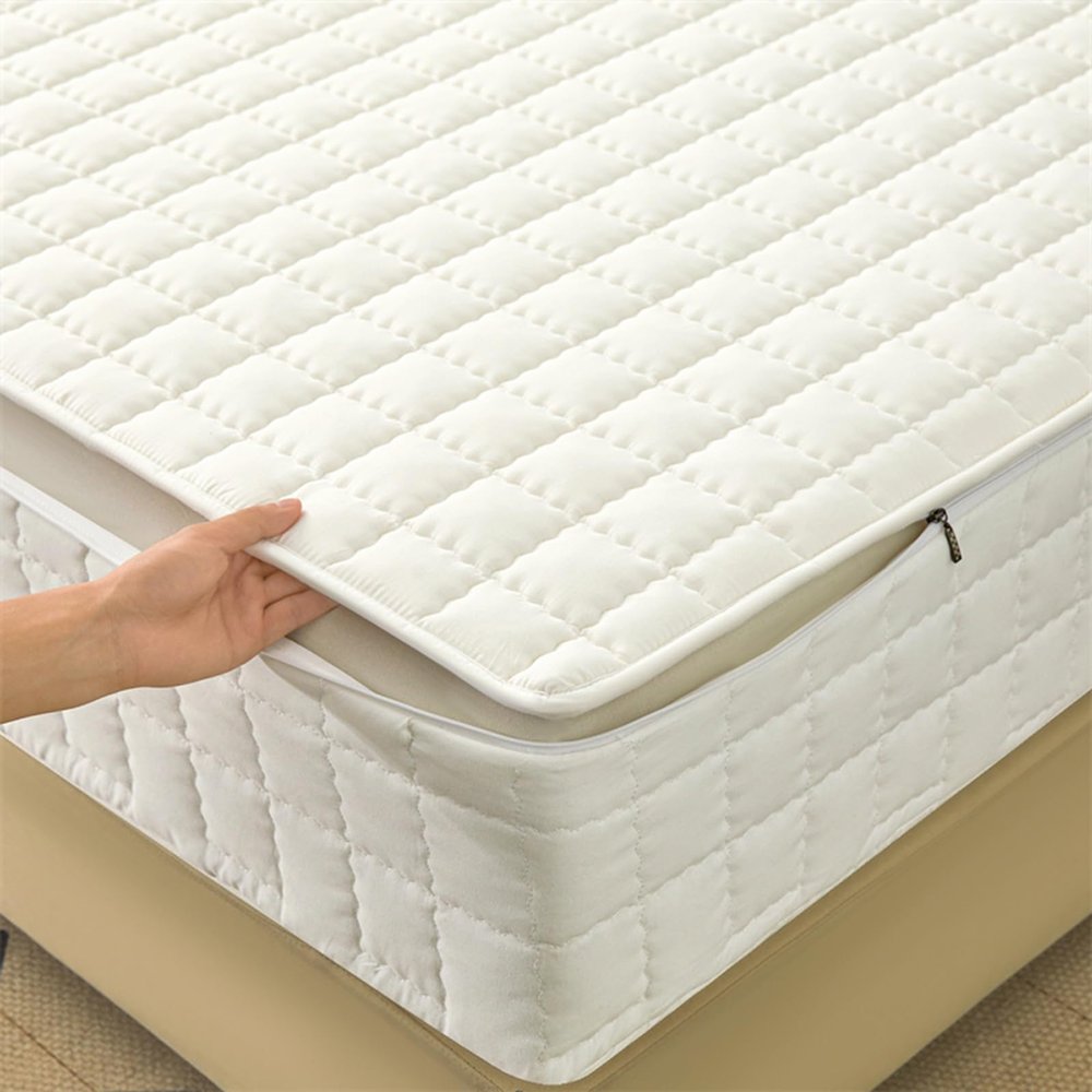 Zipper Mattress Encasement 130/140 x 190 cm, Adjustable, Five-Sided Quilted Mattress Protector (150 x 190 + 35 cm, A)