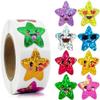 500 Multicolor Smiling Star Stickers, 8 Colors, 2.5 cm, Self-Adhesive Glitter Roll view 1