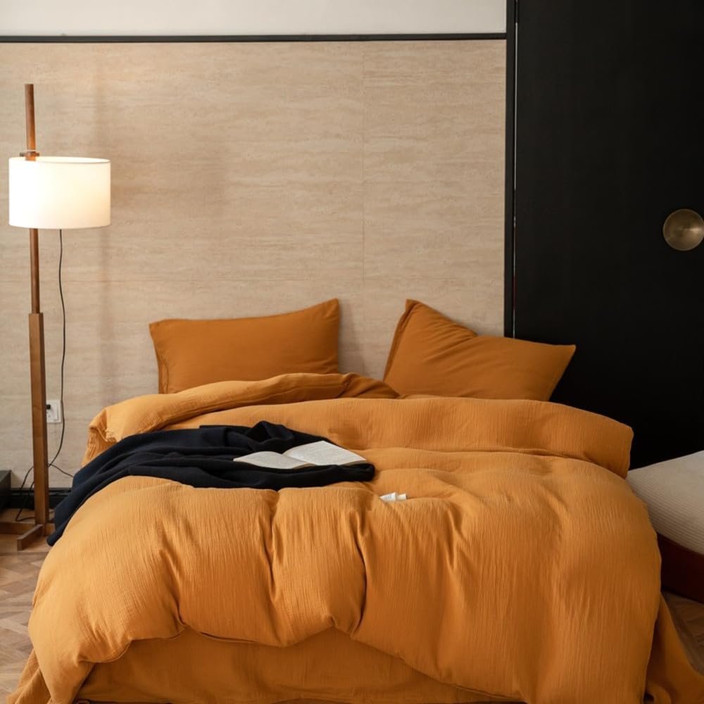 Ultra-Soft Cotton-Linen Bedding Set, 3-Piece, Solid Color 5, 220 x 240 cm