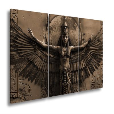 deyoli Canvas Print, Winged Goddess Before the Egyptian Sun, 120 x 80 cm, 3-Piece, Sepia