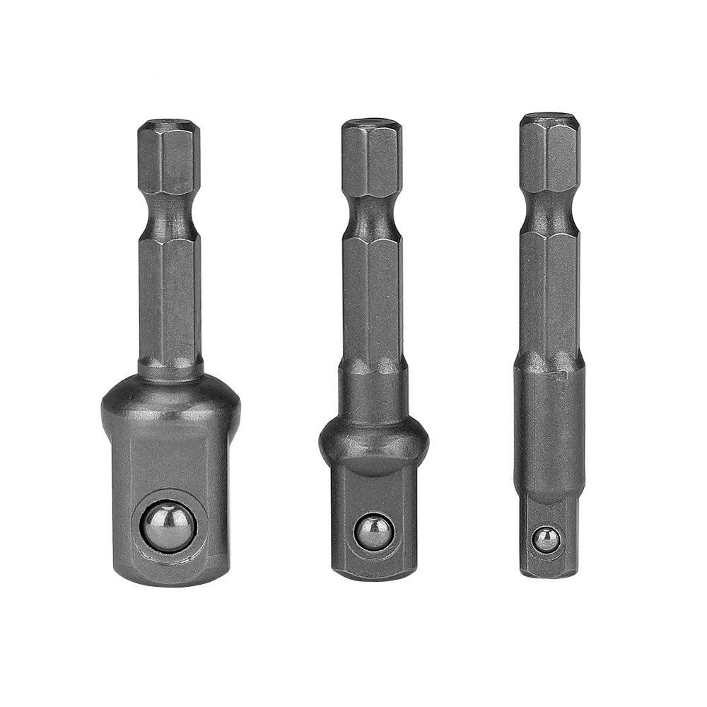 3-Piece CR-V Steel Socket Adapter Set, 1/4, 3/8, 1/2 in Hex Shank