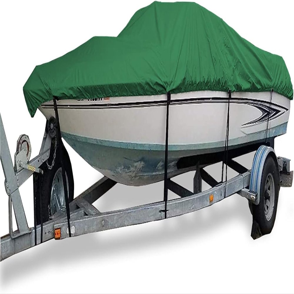 Universal Boat Cover, Waterproof Oxford Fabric Trailer Cover for V-Hull and Tri-Hull Bass Boats, 12–14