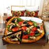 PUOJIEAT Pizza 3D Bedding Set, 200 x 200 cm, Soft Microfiber Duvet Cover with 2 Pillowcases view 1