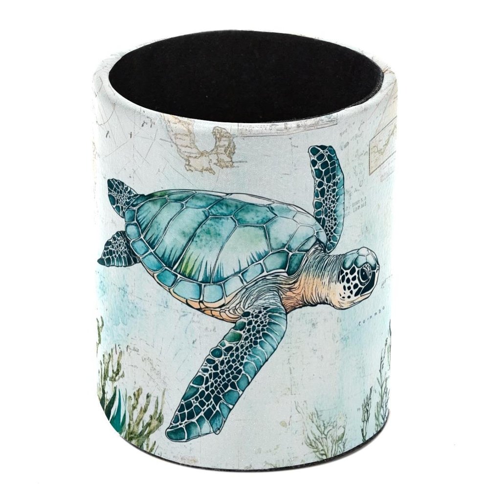 Luoweisi Leather Pen Holder for Desk, Office Organizer and Makeup Brush Storage, Retro Turtle
