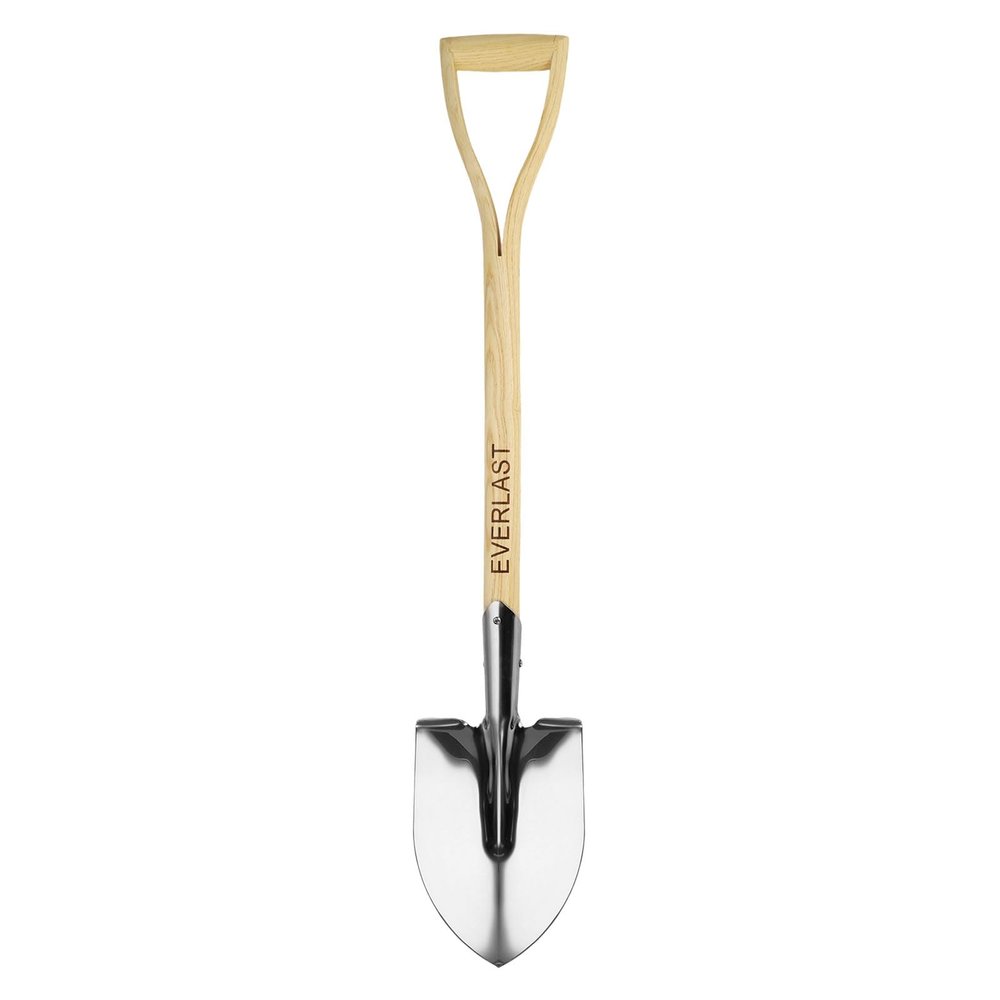 HARFINGTON Stainless Steel Round Garden Shovel with Wooden Handle, 33.5 x 6.7 in