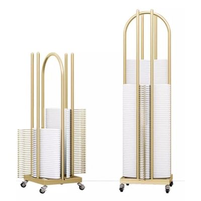 Metal Clothes Hanger Storage Organizer with Casters, Gold, 130 x 30 x 35 cm