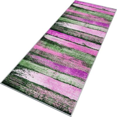 RGLXING Rug Runner for Hallway, Non-Slip Kitchen Rug, Doormat, 80 x 160 cm, Washable, Pink and Green