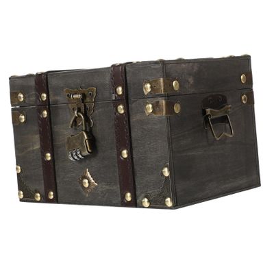 JUMPLAWN Vintage Pirate Treasure Chest with Lock, Black Decorative Storage Box