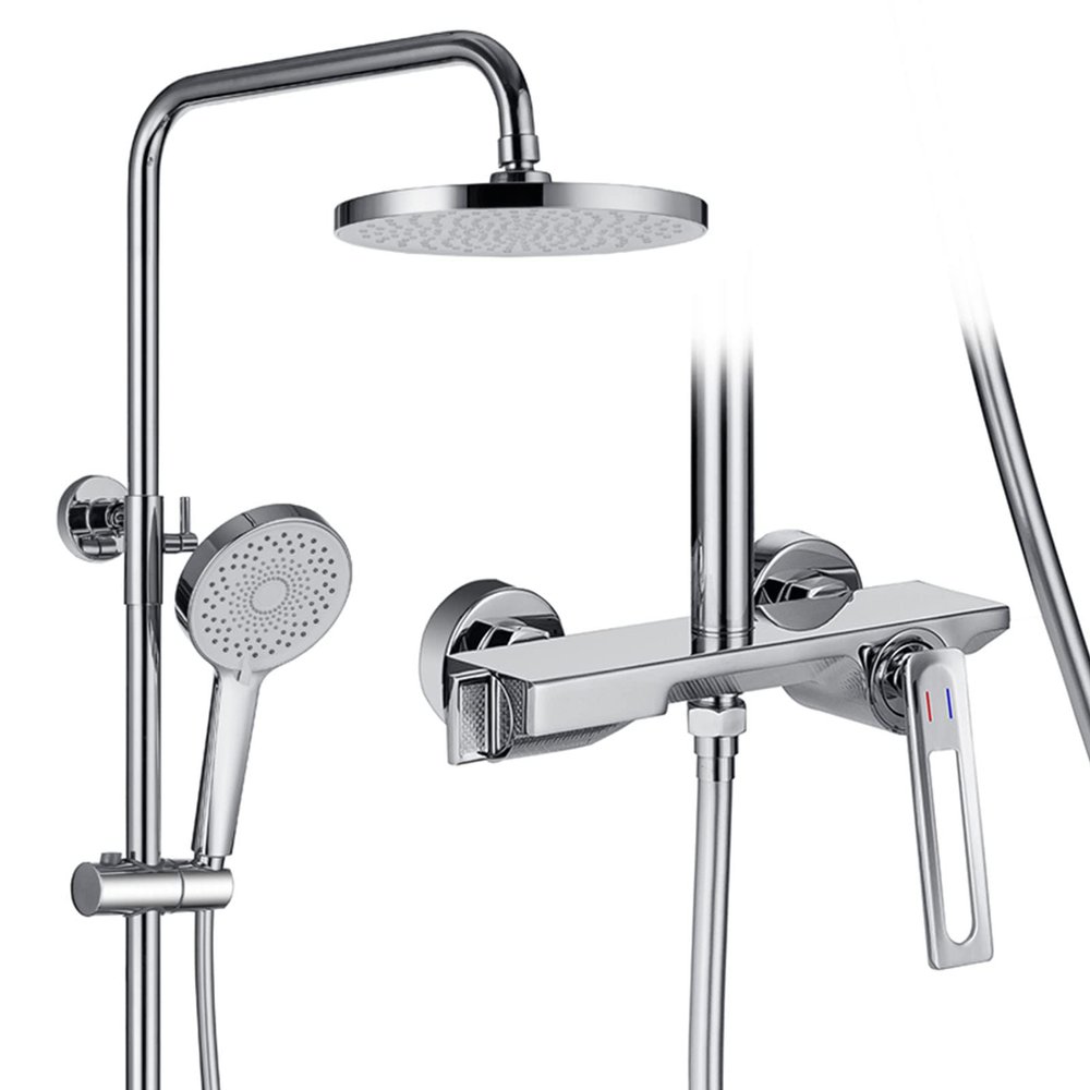 Jings Shower Faucet Set with 8-Inch Rainfall Shower Head, Hand Shower and Tub Spout, Matte Black