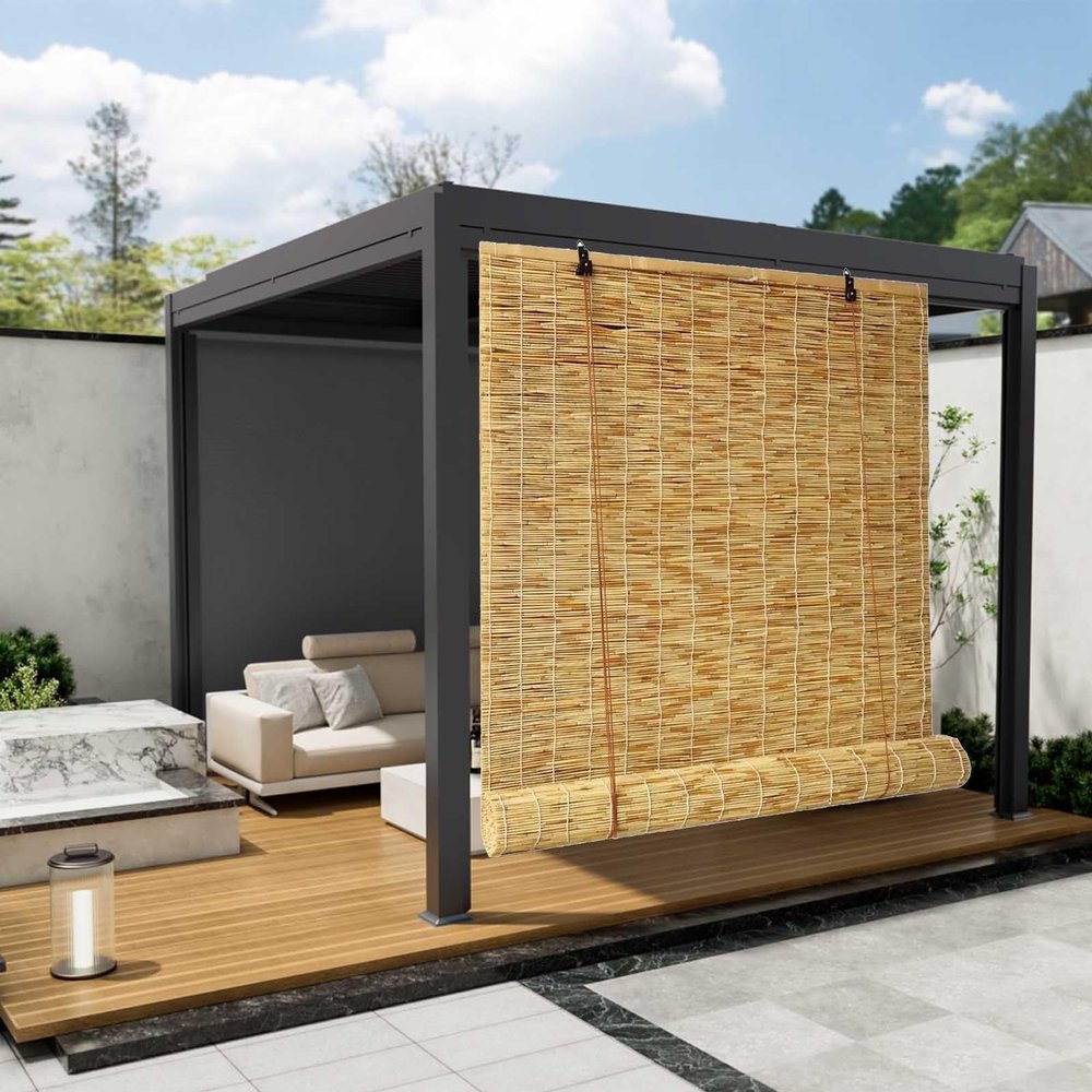 Generic Natural Bamboo Roller Blind for Outdoor Use, Weather-Resistant, W160 × H90 cm