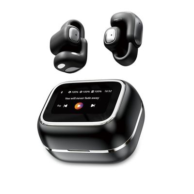 Micool Touchscreen Ear Clip Bluetooth 5.4 Headphones, Open-Ear Wireless Earbuds, 25-Hour Playtime, TF Card, Full-Color Display (Black)