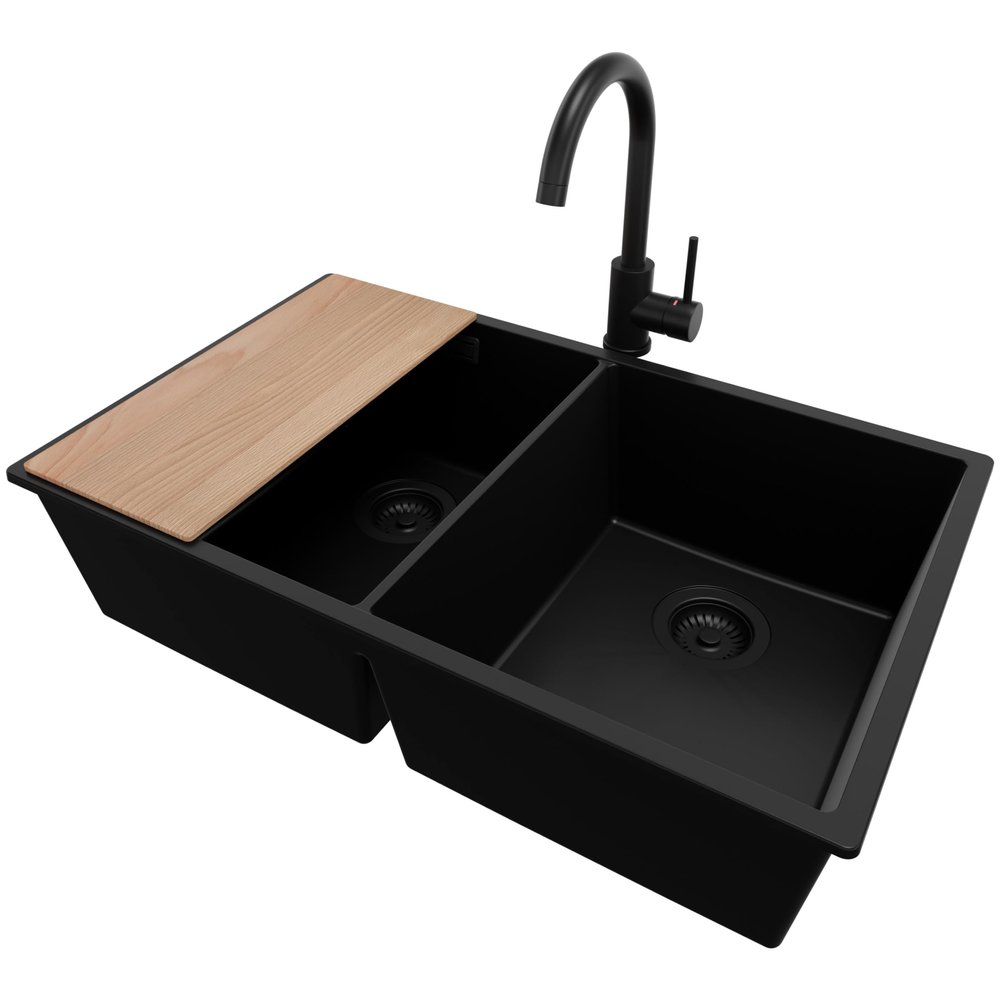PRIMAGRAN Granite Sink for 80+ cm Base Cabinet with Faucet, 76 × 47 cm