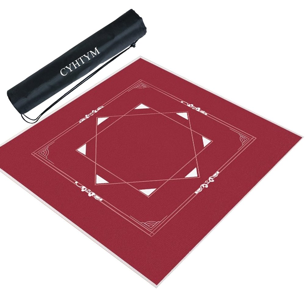 Square Mahjong Mat, Quiet Non-Slip Table Mat (Red, 70 cm/27.5 in)