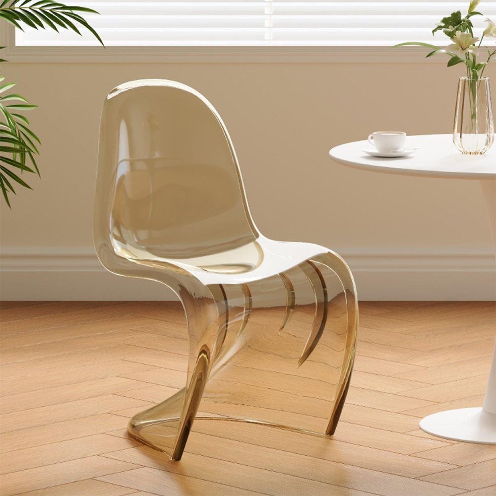 Ins-Style Transparent Plastic Dining Chair with Backrest, Brown