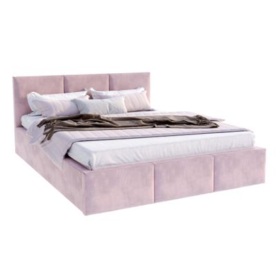 FDM Fresia Trinity Upholstered Bed 160 x 200 cm with Storage, Slatted Base and Headboard, Dusty Rose