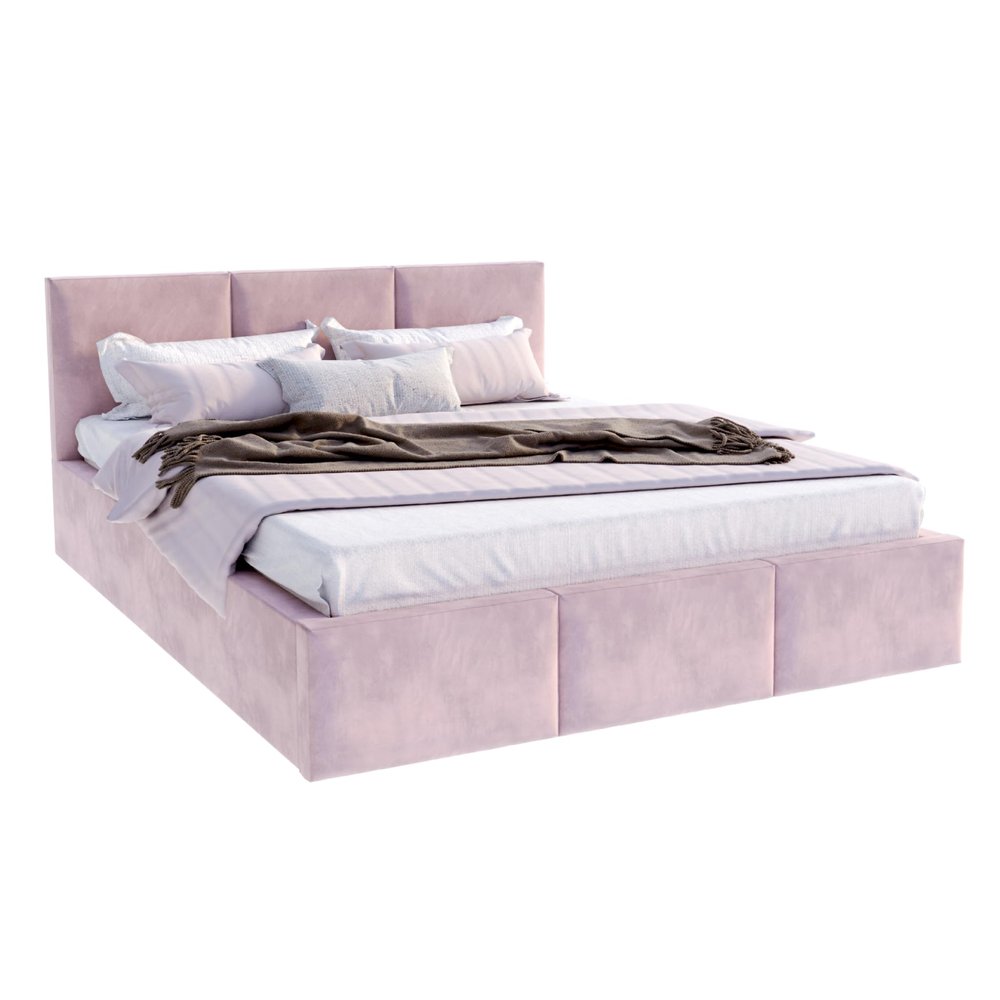 FDM Fresia Trinity Upholstered Bed 160 x 200 cm with Storage, Slatted Base and Headboard, Dusty Rose