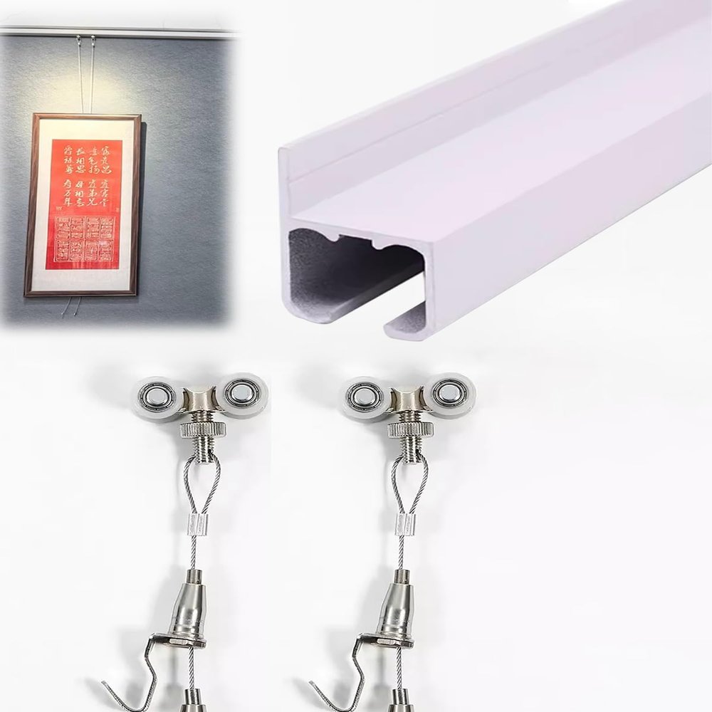 Picture Rail Hanging System with French Cleat, Adjustable Heavy-Duty Hangers