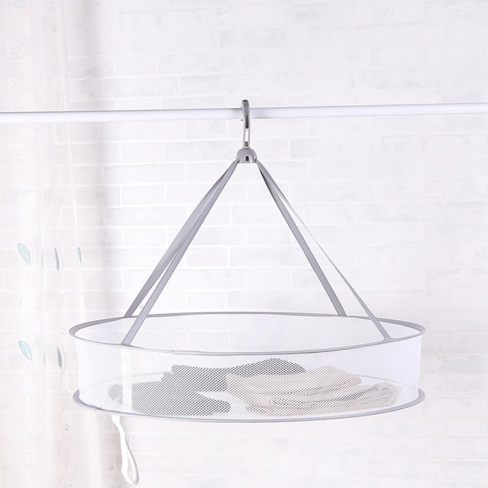 Folding Fine-Mesh Hanging Drying Rack, Single Layer, Wind-Resistant, 2-Pack, Gray, 48 cm