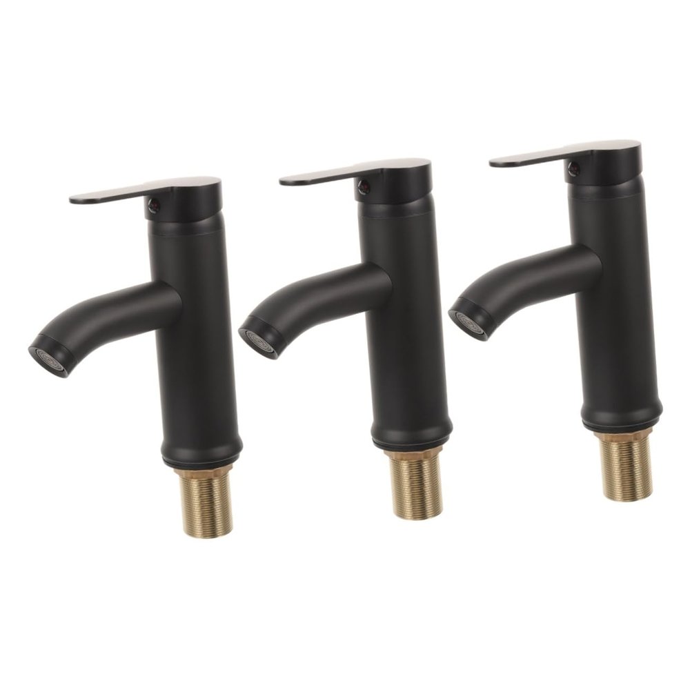 NUOBESTY 3-Piece Black Deck-Mount Sink Faucets, Stainless Steel Bathroom and Kitchen Sink Taps