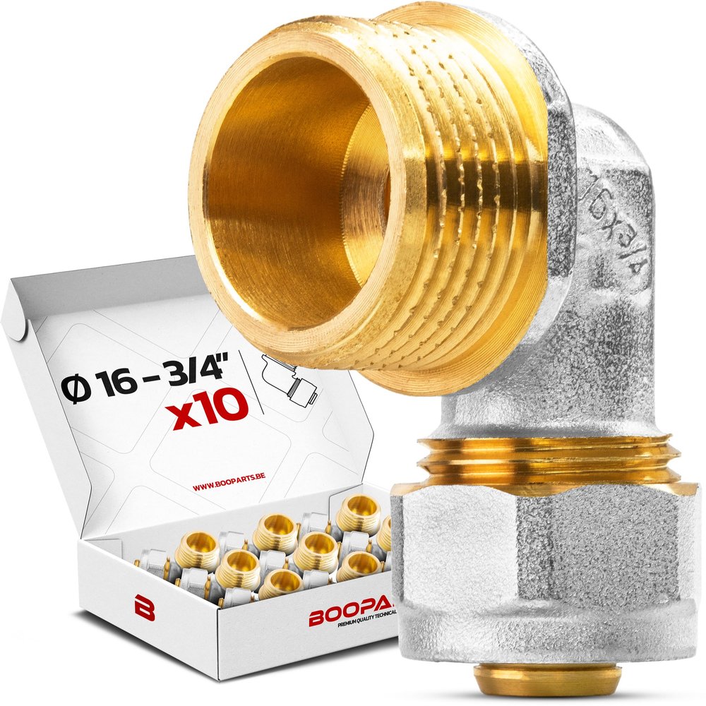 BOOPARTS 16 mm x 3/4" Male-Thread Elbow Compression Fitting, Brass, 10-Pack