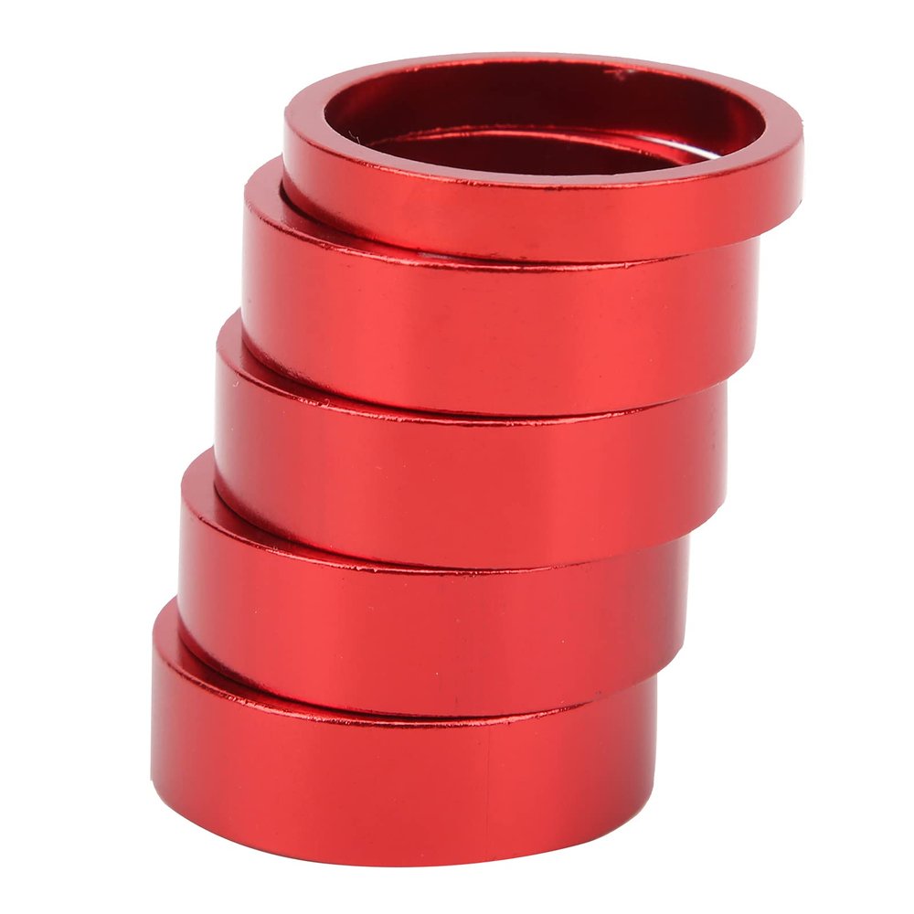 Alomejor 28.6 mm Aluminum Alloy Fork Spacers for Front Bicycle Light, 5 pcs, Red