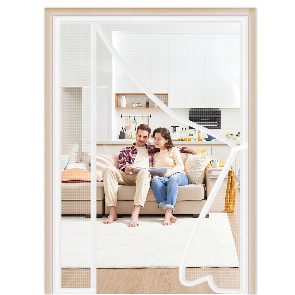 Side-Opening Magnetic Insect Screen Door, 270 x 255 cm, White