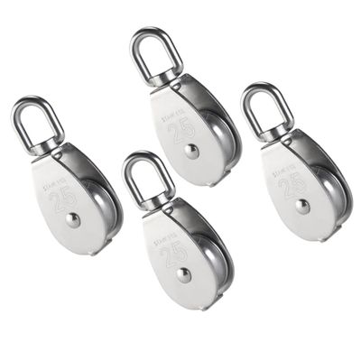 Veemoon 4-Piece Stainless Steel Single-Wheel Swivel Lifting Pulleys for Wire Rope