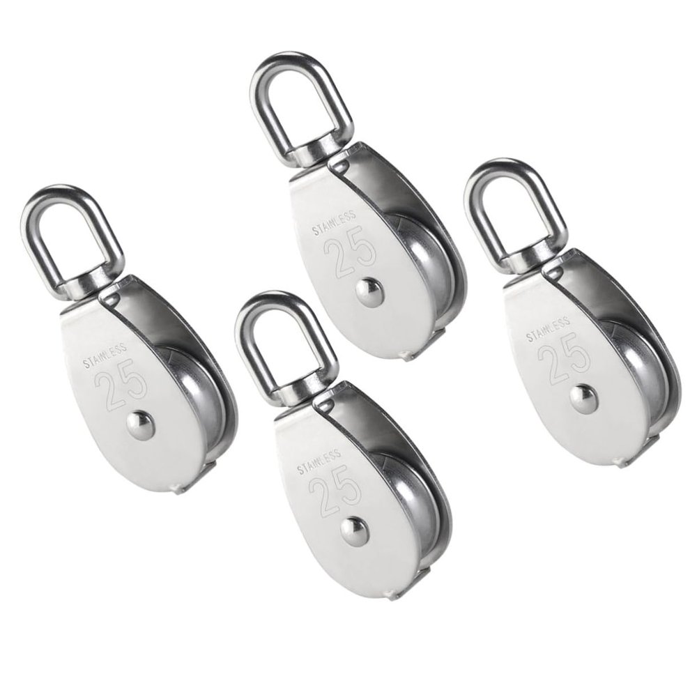 Veemoon 4-Piece Stainless Steel Single-Wheel Swivel Lifting Pulleys for Wire Rope