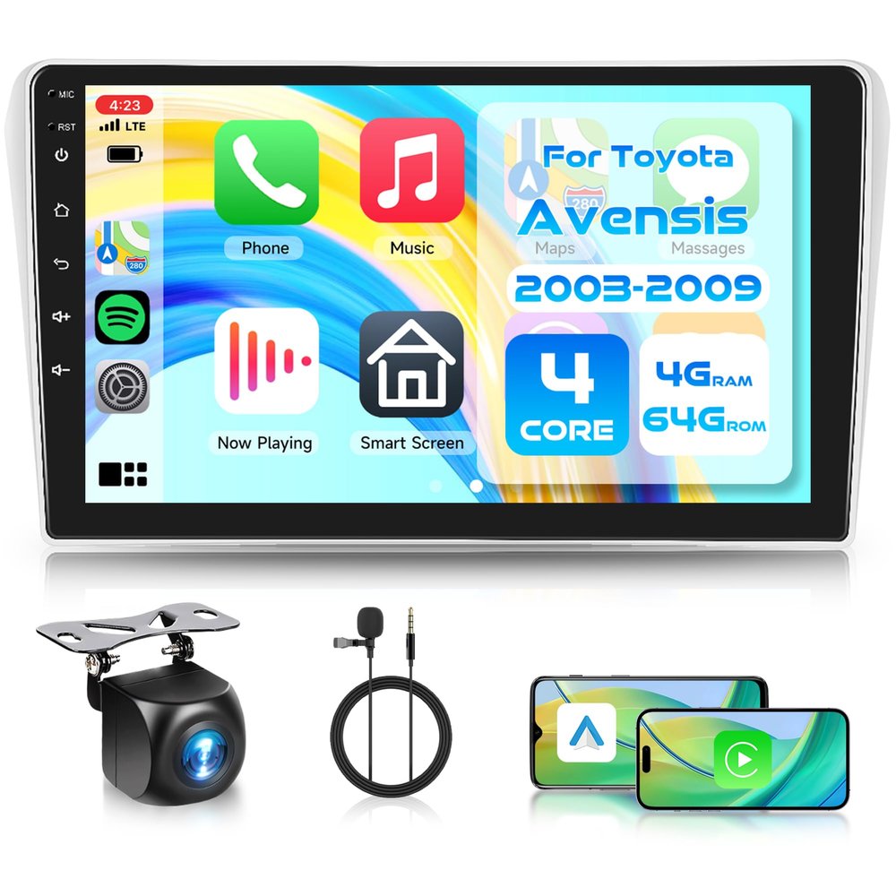 4GB+64GB 9-Inch Car Stereo for Toyota Avensis 2003-2009, Wireless CarPlay/Android Auto, Android 15, GPS