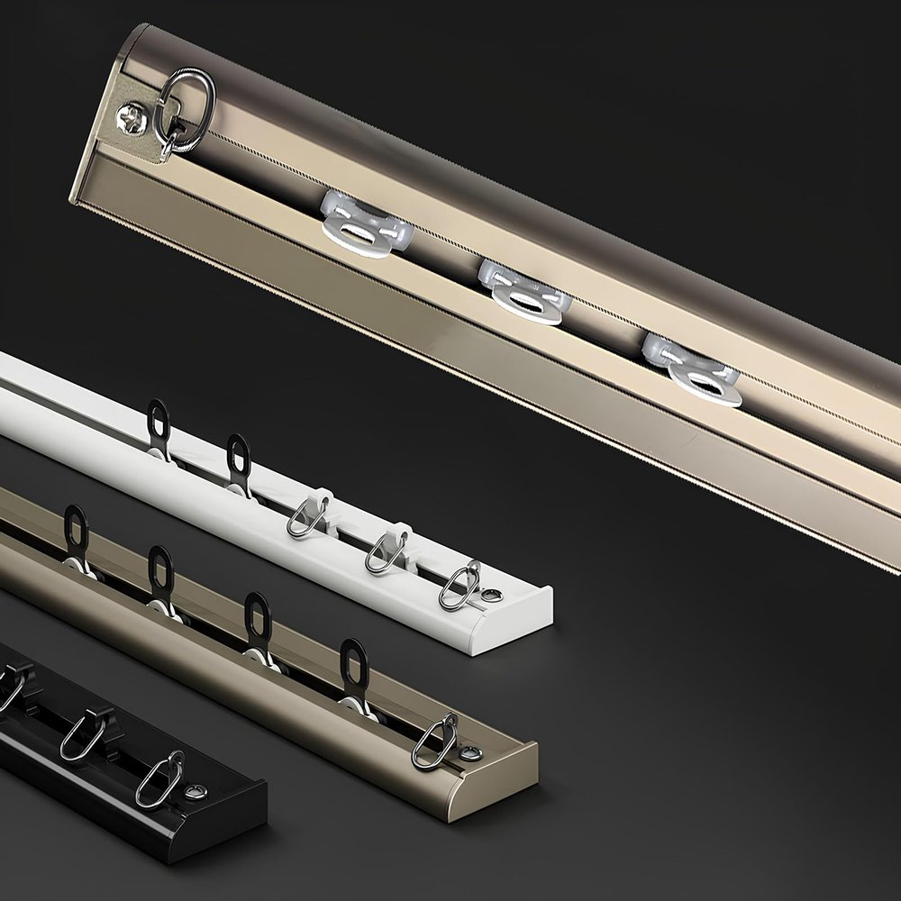 Ultra-Thin Aluminum Curtain Track with Quiet Pulley, 125 cm, Ceiling-Mounted Track for Room Dividers and Curtains, Champagne Finish, Easy Installation
