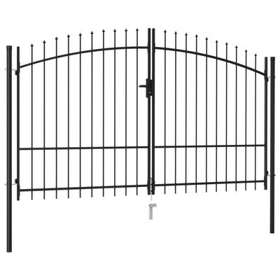Emmtore Double-Swing Fence Gate with Spear Tips, Black Steel, 3 x 1.75 m