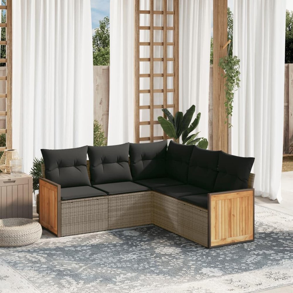 Verderoom 5-Piece Gray PE Rattan Garden Lounge Set with Cushions