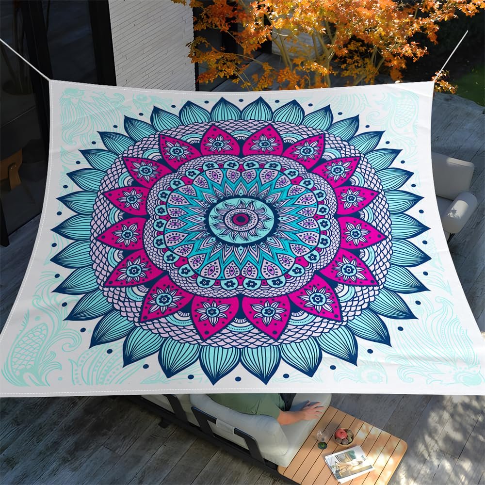 ENEN Waterproof Square Sun Shade Sail, 1.8 x 1.8 m, Meditation Mandala