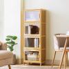 Modern Tall, Narrow Bamboo Corner Cabinet with Doors and Shelves view 1