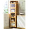 Modern Tall, Narrow Bamboo Corner Cabinet with Doors and Shelves view 2