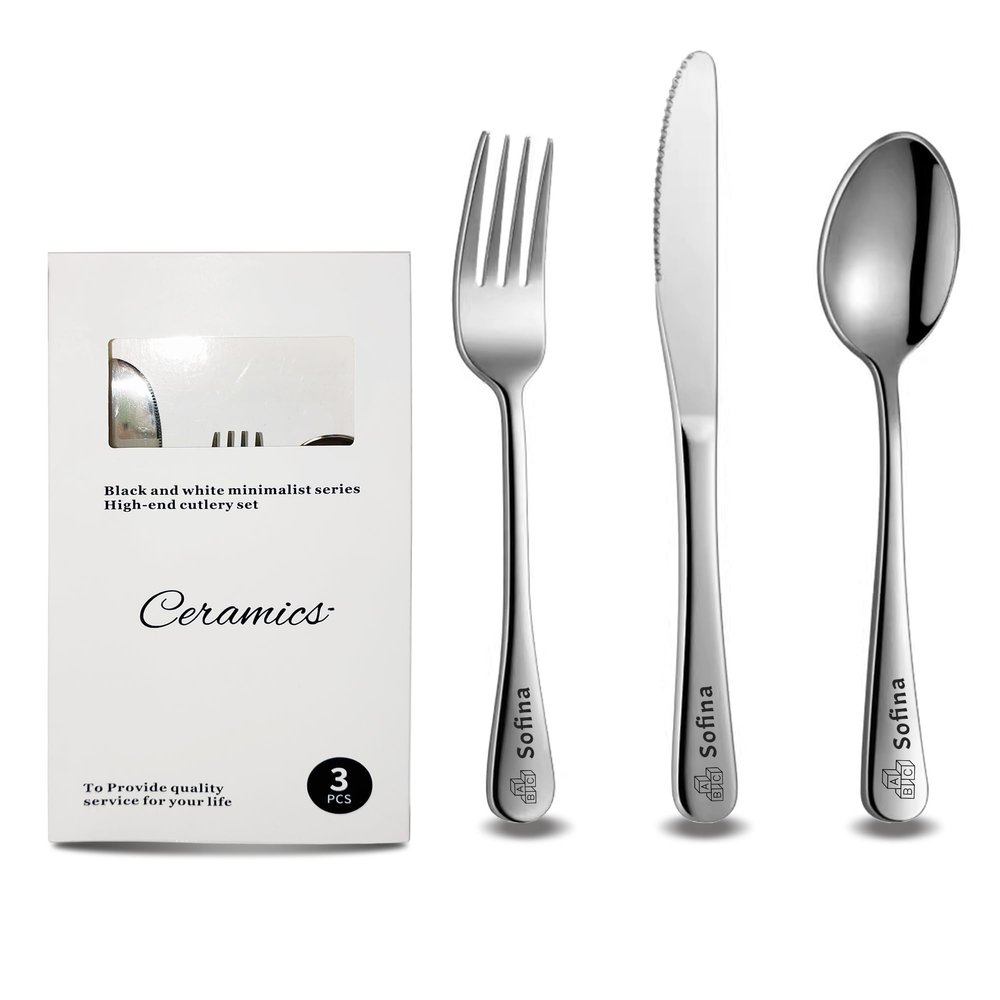 Personalized Kids' Cutlery with Name, Stainless Steel, 3-Piece