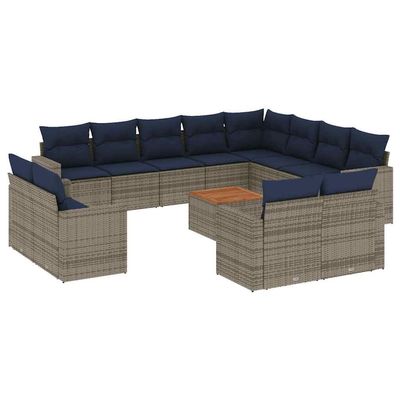 vidaXL 13-Piece Garden Sofa Set with Cushions Gray Poly Rattan