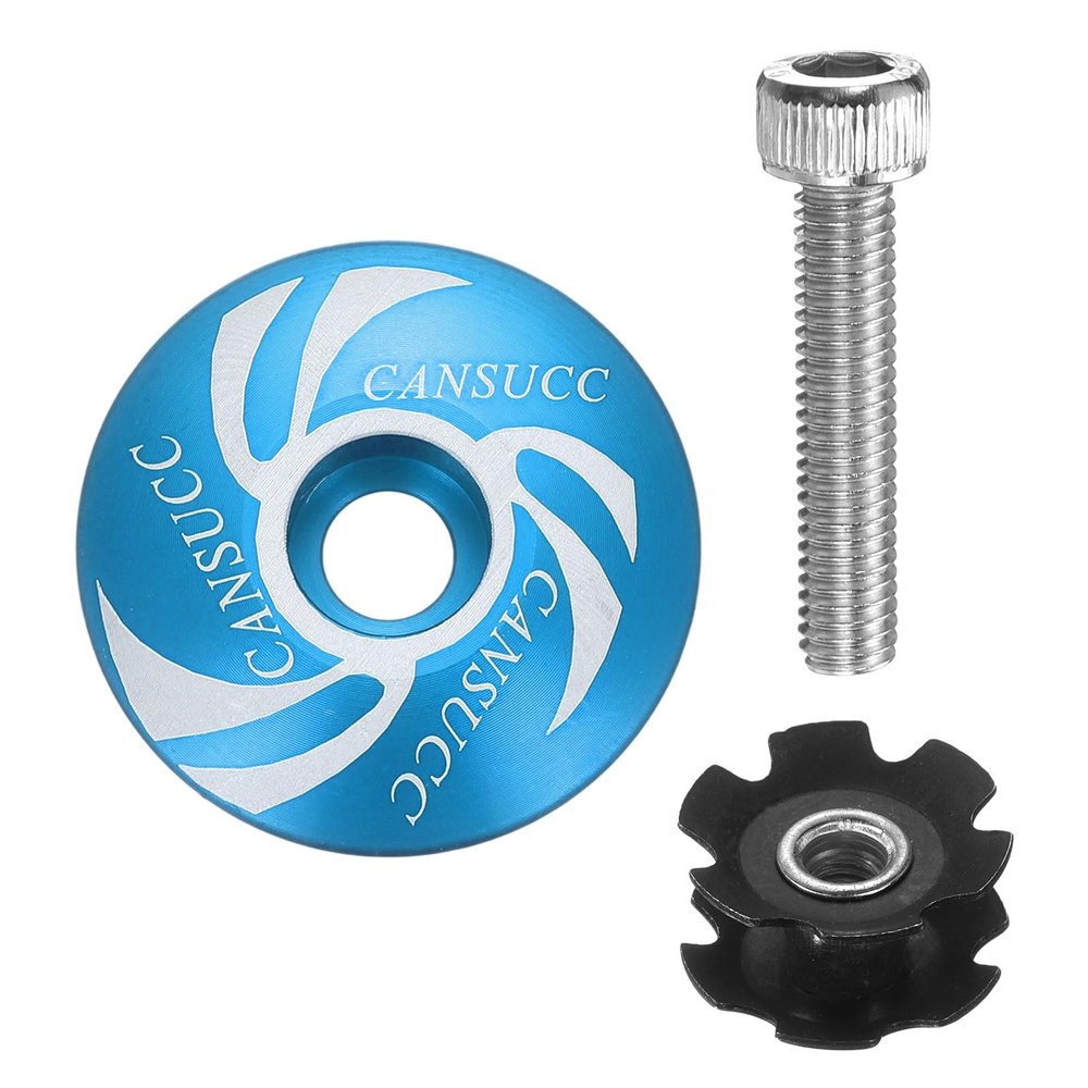Sourcing Map 3.8 cm (1 1/4 in) OD Bicycle Headset Stem Cap, Aluminum Alloy, Star Nut, M6 Bolt, Blue